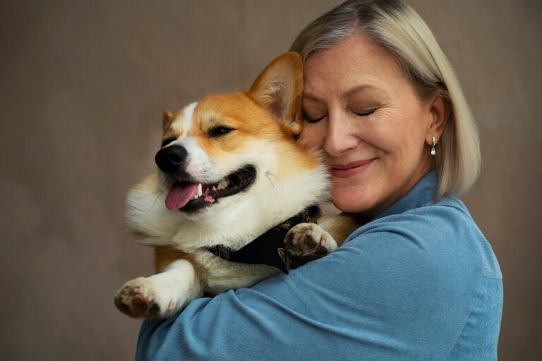 Retrato de una mujer mayor con su perro